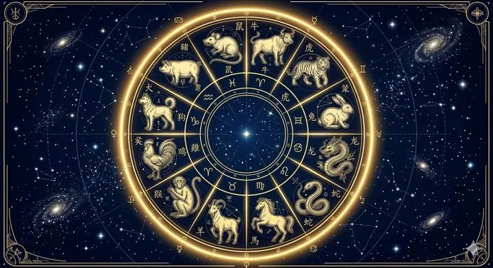 Detailed visualization of the twelve Chinese zodiac animals arranged in a cosmic circle