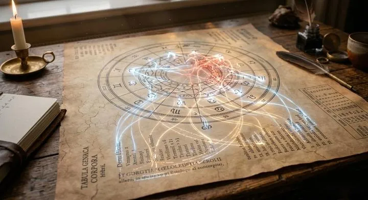 A detailed full horoscope reading chart showing energetic alignments