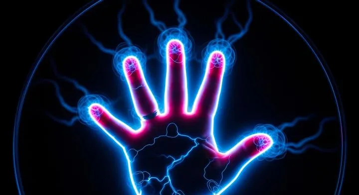 A Kirlian photography scan showing the energetic discharge around a human hand