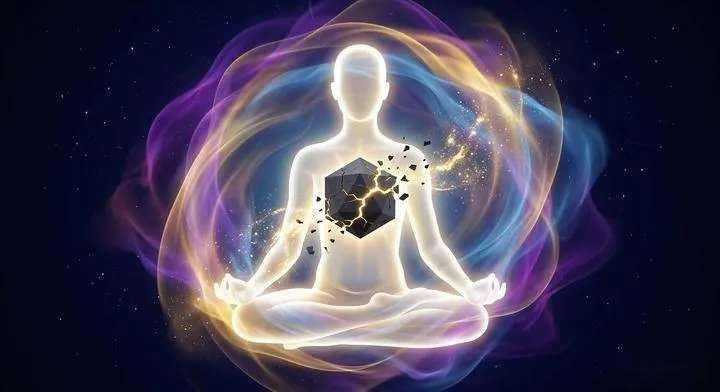 Person experiencing a spiritual awakening and clearing energy blocks