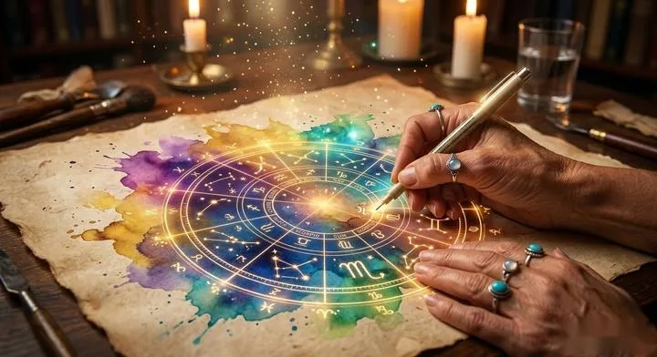 Astrologer drawing a beautiful aura sketch soulmate energy